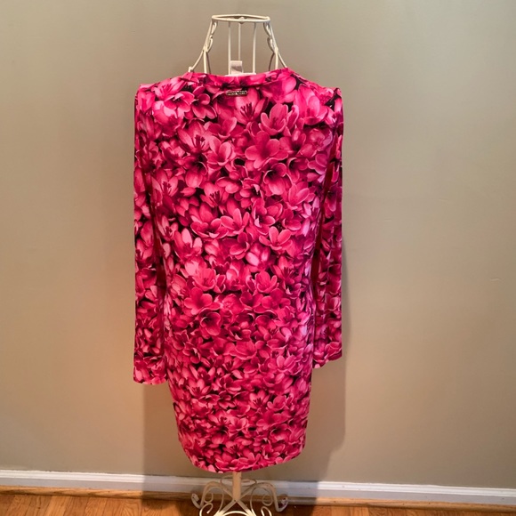 MICHAEL KORS Pink Floral Mini Dress W/Long Sleeves - Picture 3 of 8